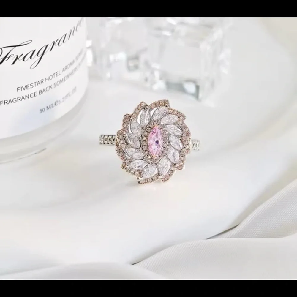 Brilliant diamond finish floral amethyst clear crystals Swarovski elements ring